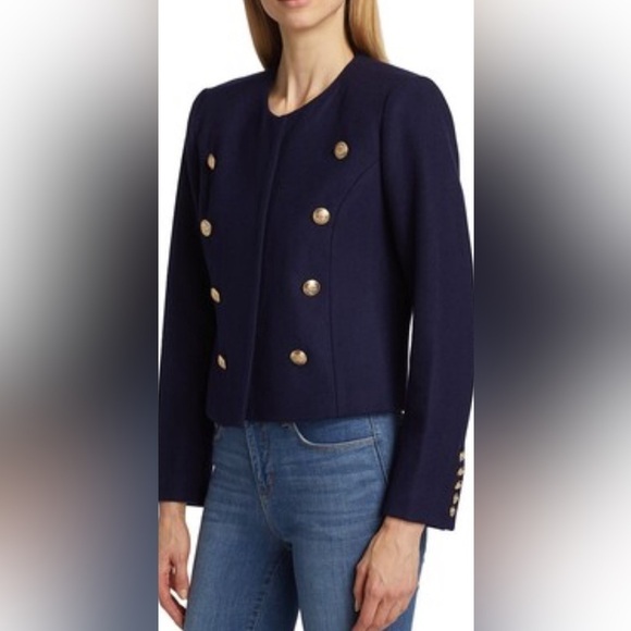 L’Agence collarless wool blend jacket blazer jacket navy NWT - Picture 2 of 12